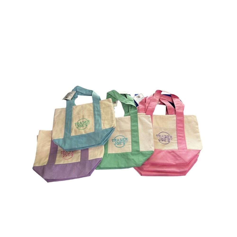 Trader Joe’s Mini Canvas Tote Bag Set 4 Pastel Pink Green Blue Purple NWT